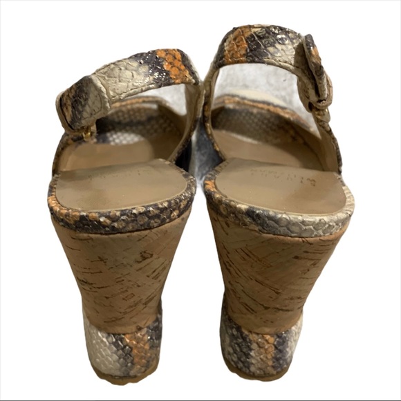 STUART WEITZMAN Snake Embossed Leather Cork Wedges - Picture 3 of 7
